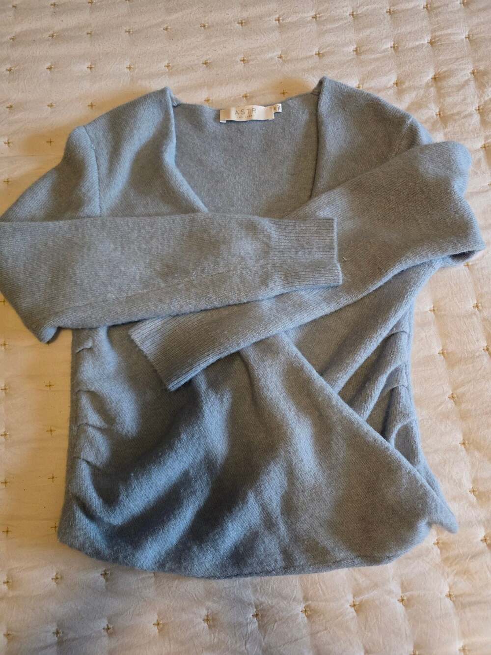 ASTR The Label Blue Knit‎ Wrap Front Long Sleeve Sweater